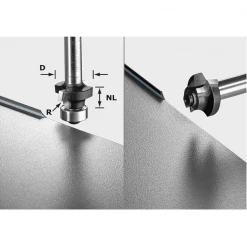 Fraise Et Disque Pour Affleureuse Fraise Moulurer Festool S8 HW R2 D20-KL OFK Queue Ø 8 Mm Rayon 2 Mm