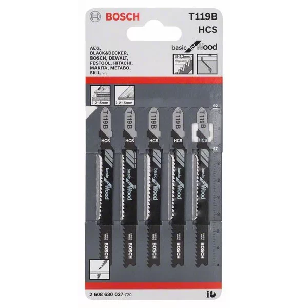 Lame De Scie Sauteuse Pour Le Bois Lame Scie Sauteuse Bosch T 119 B Basic For Wood Jeu De 5 Lames 2 Lame De Scie Sauteuse Pour Le Bois Lame Scie Sauteuse Bosch T 119 B Basic For Wood Jeu De 5 Lames – Image 2
