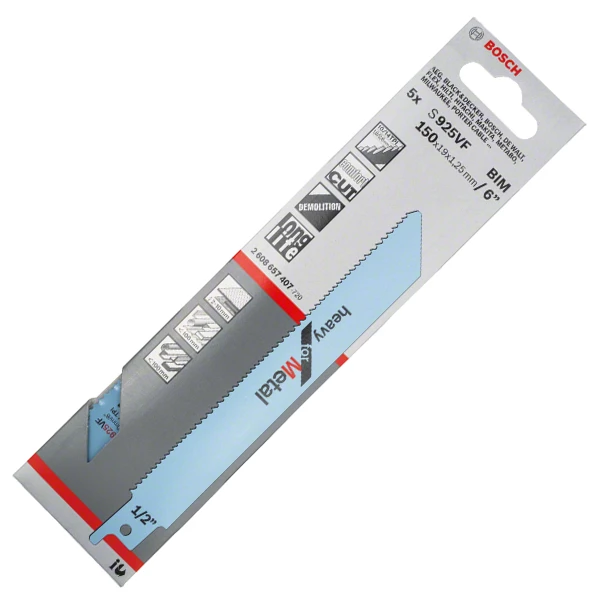 Lame De Scie Sabre Pour Le Métal Lame Scie Sabre Métal Bosch S925VF Heavy Metal 150x19x1,25mm Lot De 5 1 Lame De Scie Sabre Pour Le Métal Lame Scie Sabre Métal Bosch S925VF Heavy Metal 150x19x1,25mm Lot De 5